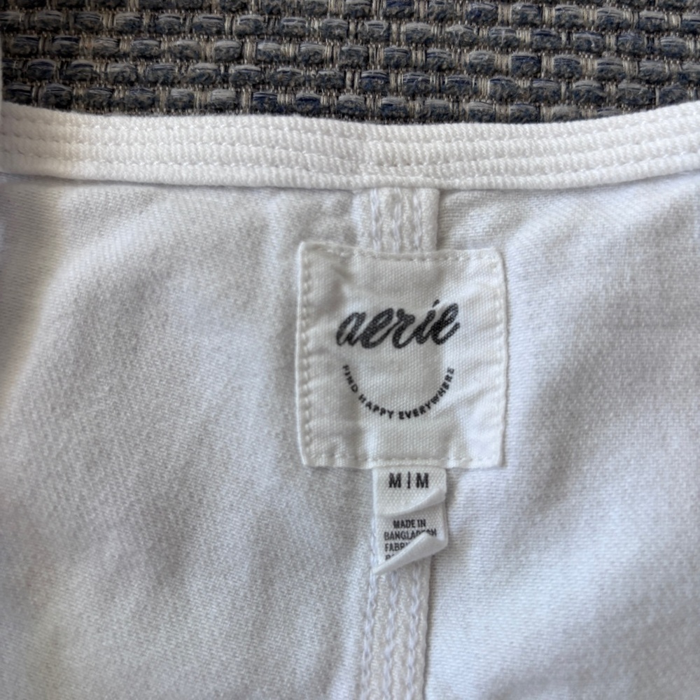 Aerie White Denim Double Adjustable Strap Shortalls Pockets + Fringe Hem | Sz M - Picture 3 of 4